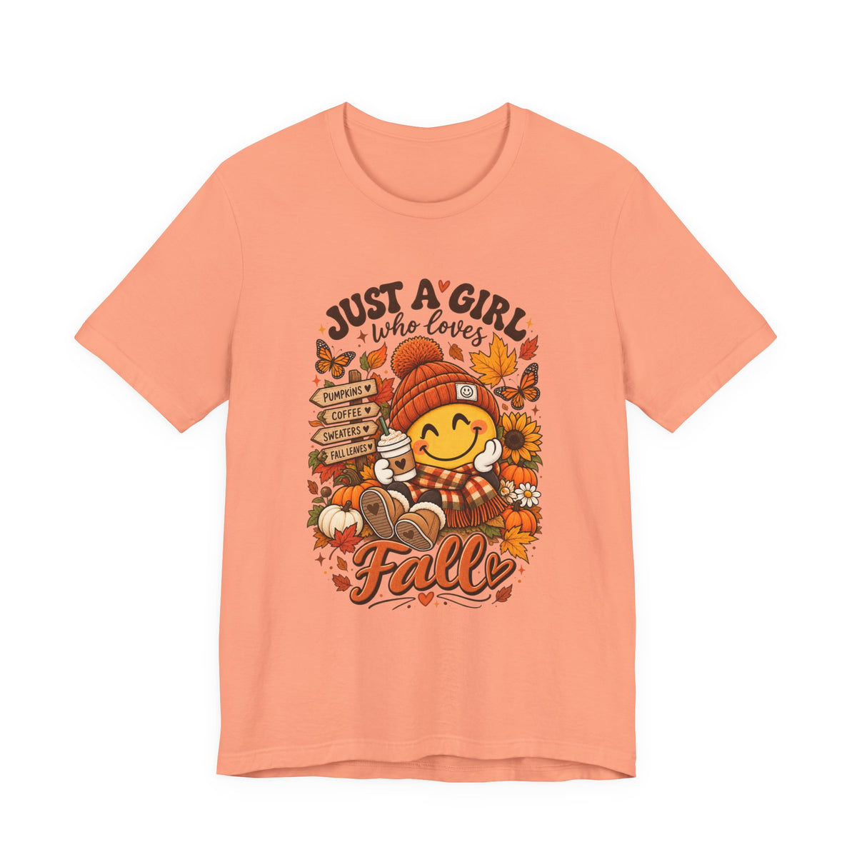 Fall Graphic Tee - "Just A Girl Who Loves Fall" Cute Pumpkin & Leaves T-Shirt