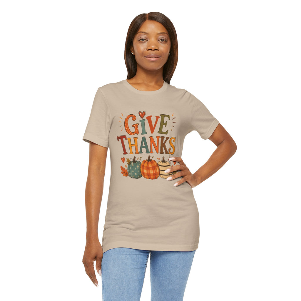 Give Thanks T-Shirt — Thanksgiving Pumpkin Fall Graphic Tee