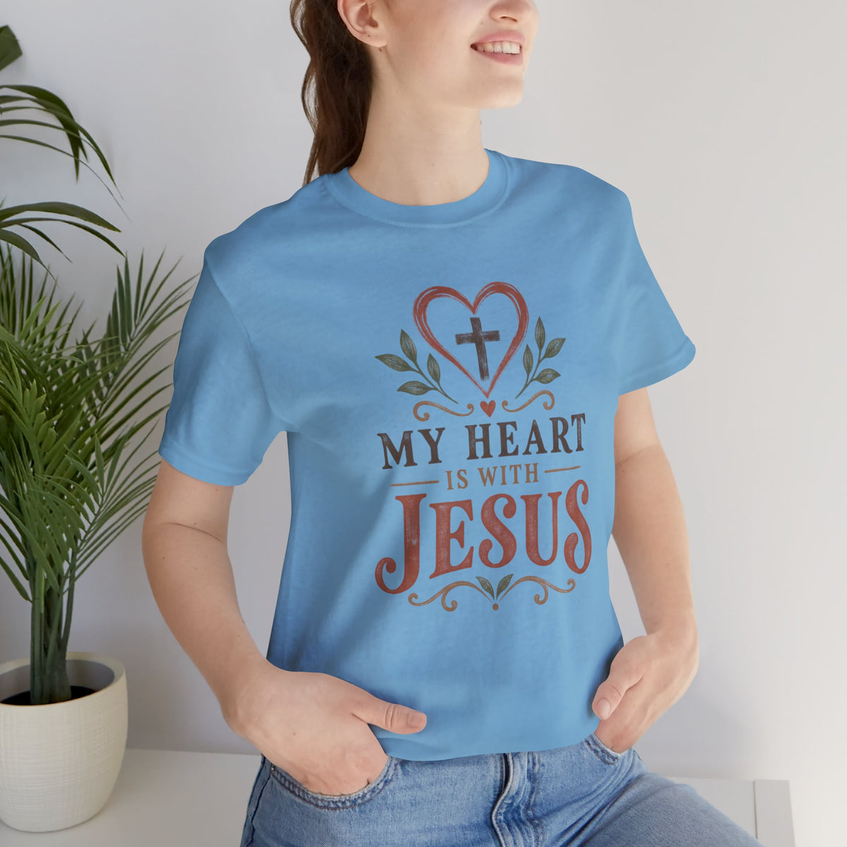 My Heart Is With Jesus T-Shirt — Faith Christian Tee with Cross Heart Design
