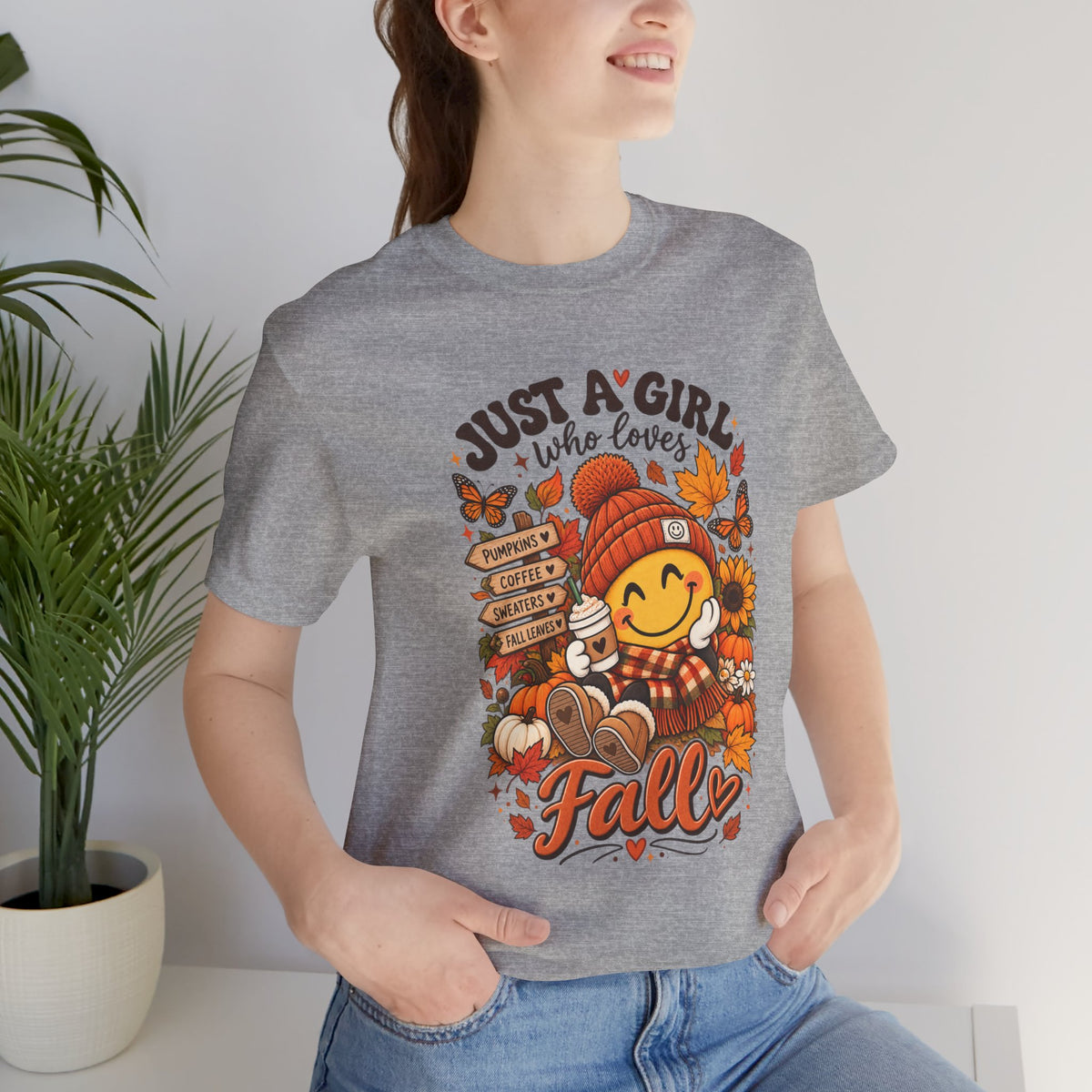 Fall Graphic Tee - "Just A Girl Who Loves Fall" Cute Pumpkin & Leaves T-Shirt