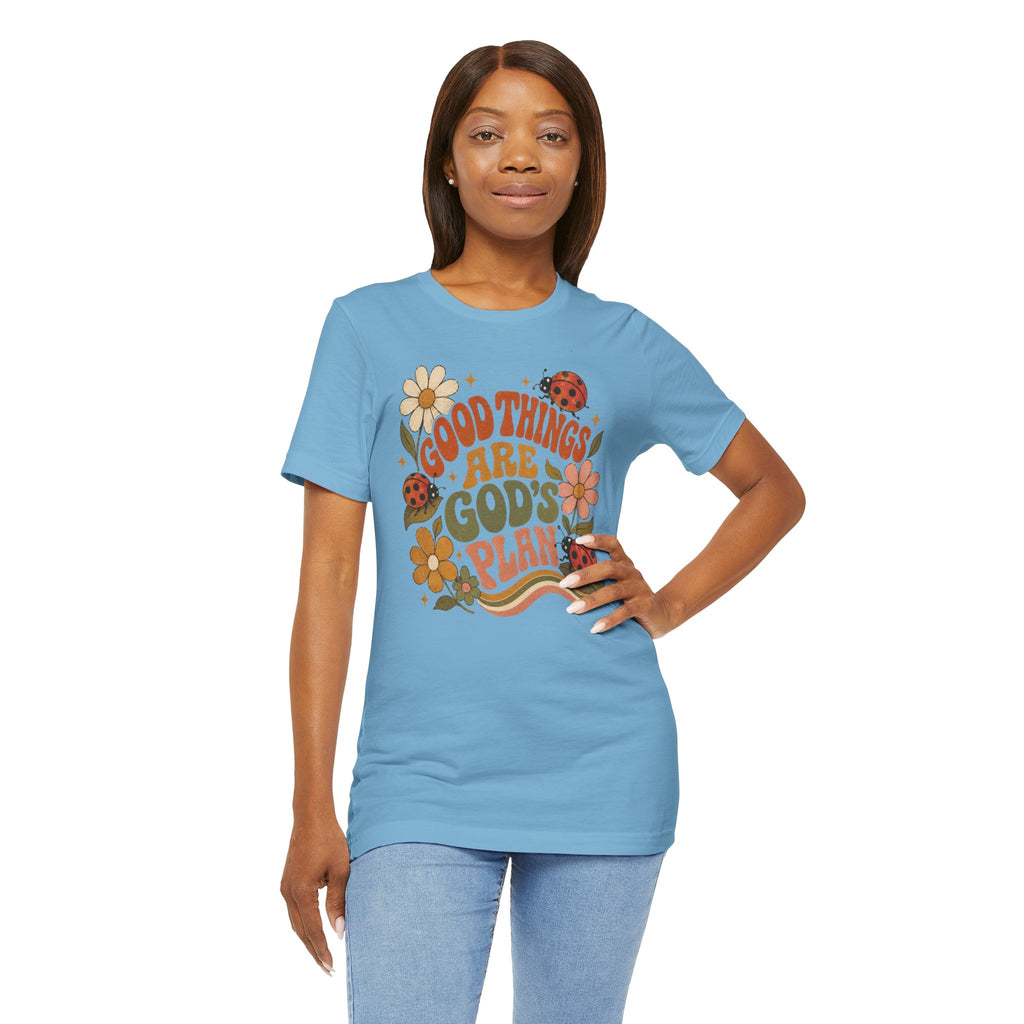 Good Things Are God's Plan T-Shirt — Retro Floral Ladybug Faith Tee