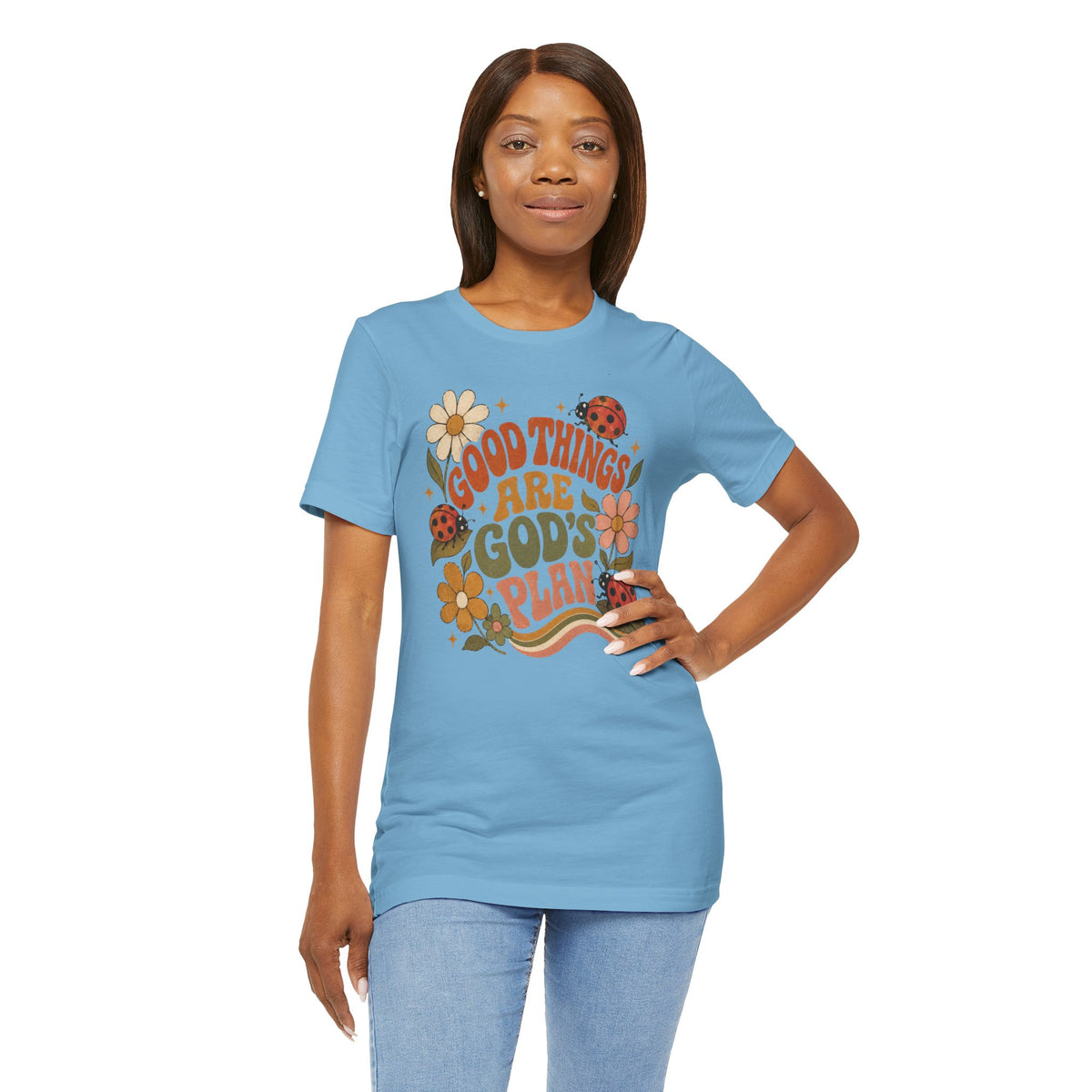 Good Things Are God's Plan T-Shirt — Retro Floral Ladybug Faith Tee