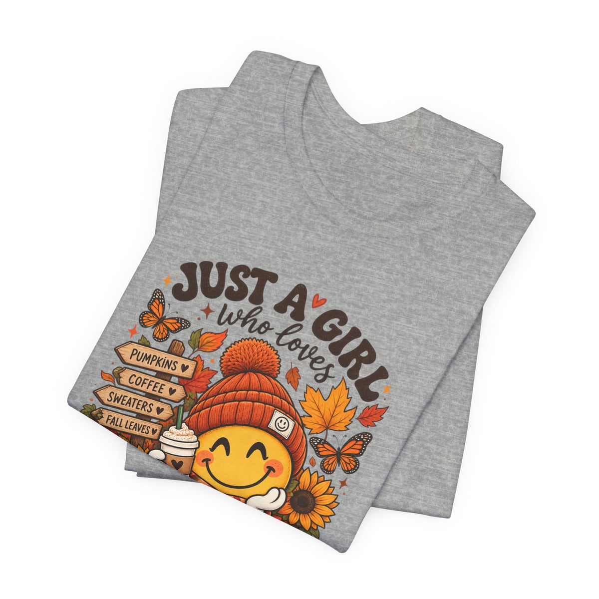 Fall Graphic Tee - "Just A Girl Who Loves Fall" Cute Pumpkin & Leaves T-Shirt