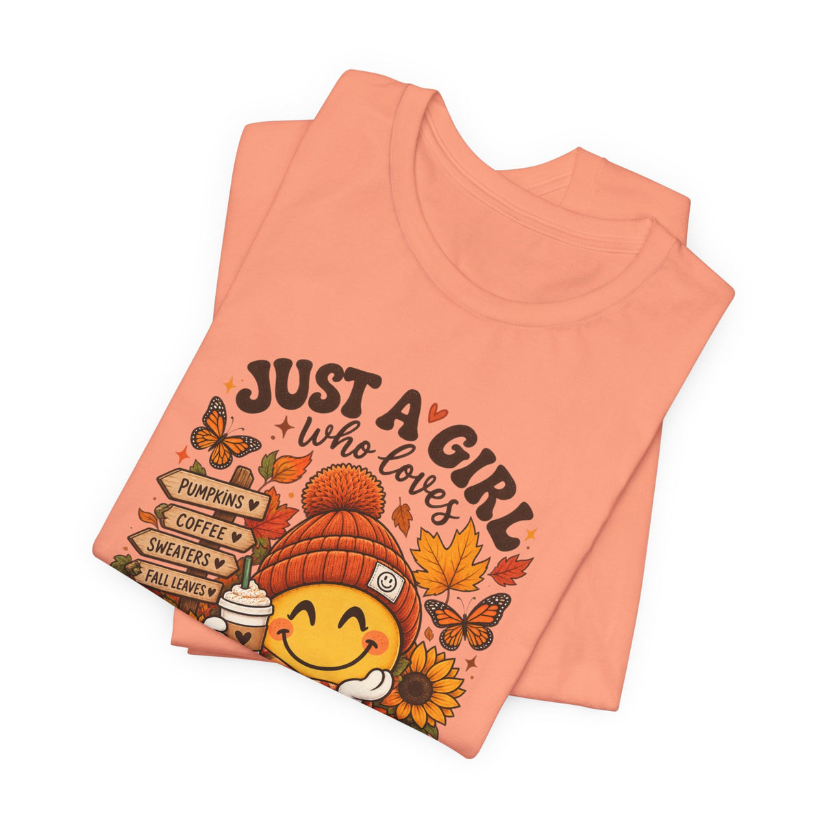 Fall Graphic Tee - "Just A Girl Who Loves Fall" Cute Pumpkin & Leaves T-Shirt