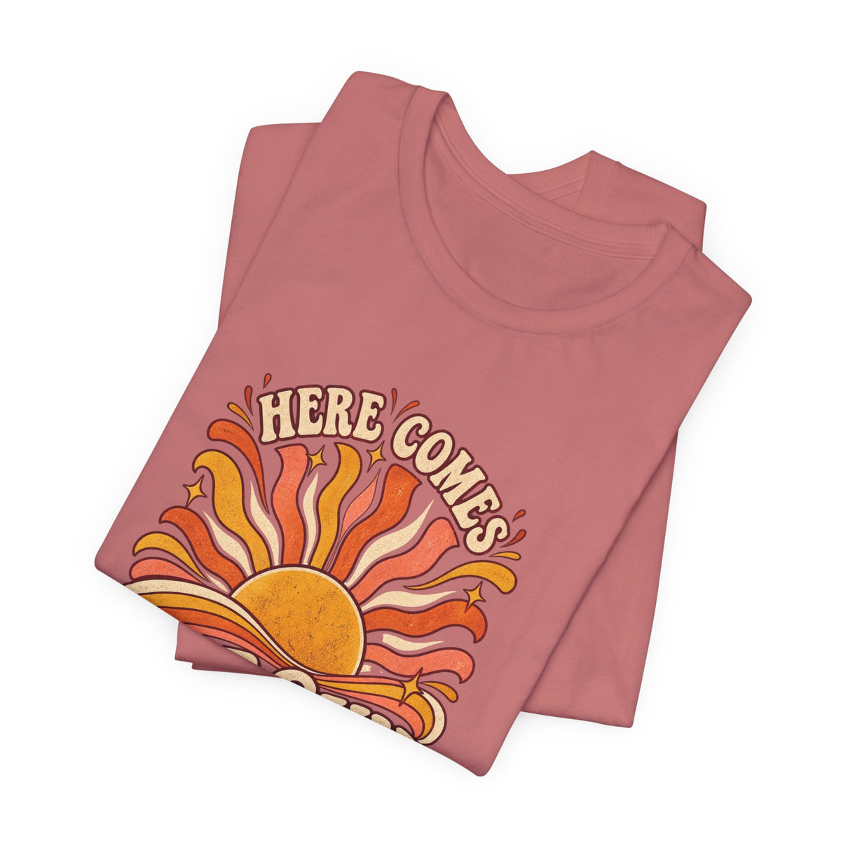 Retro “Here Comes The Sun” T-Shirt — Vintage Sunburst Graphic Tee