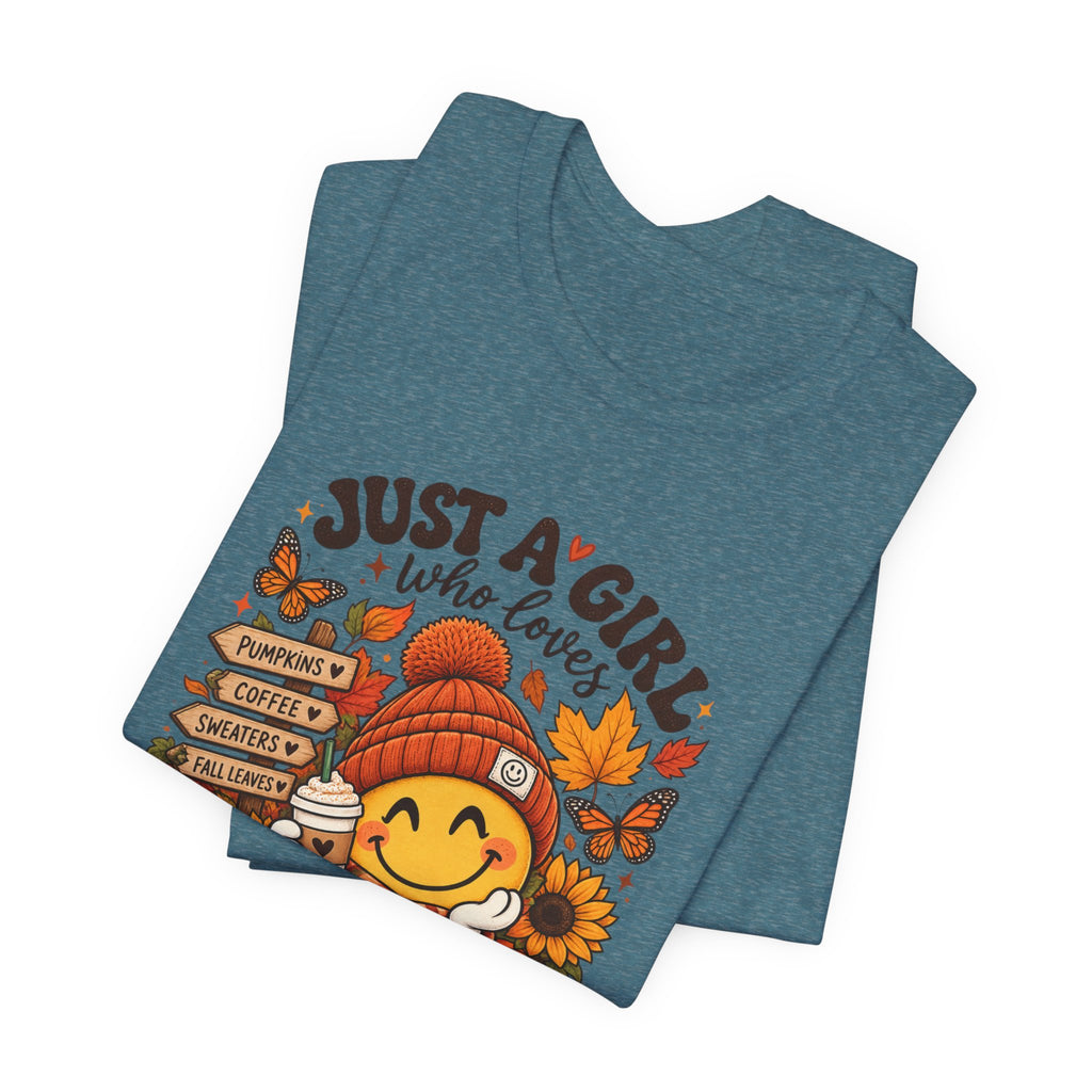 Fall Graphic Tee - "Just A Girl Who Loves Fall" Cute Pumpkin & Leaves T-Shirt