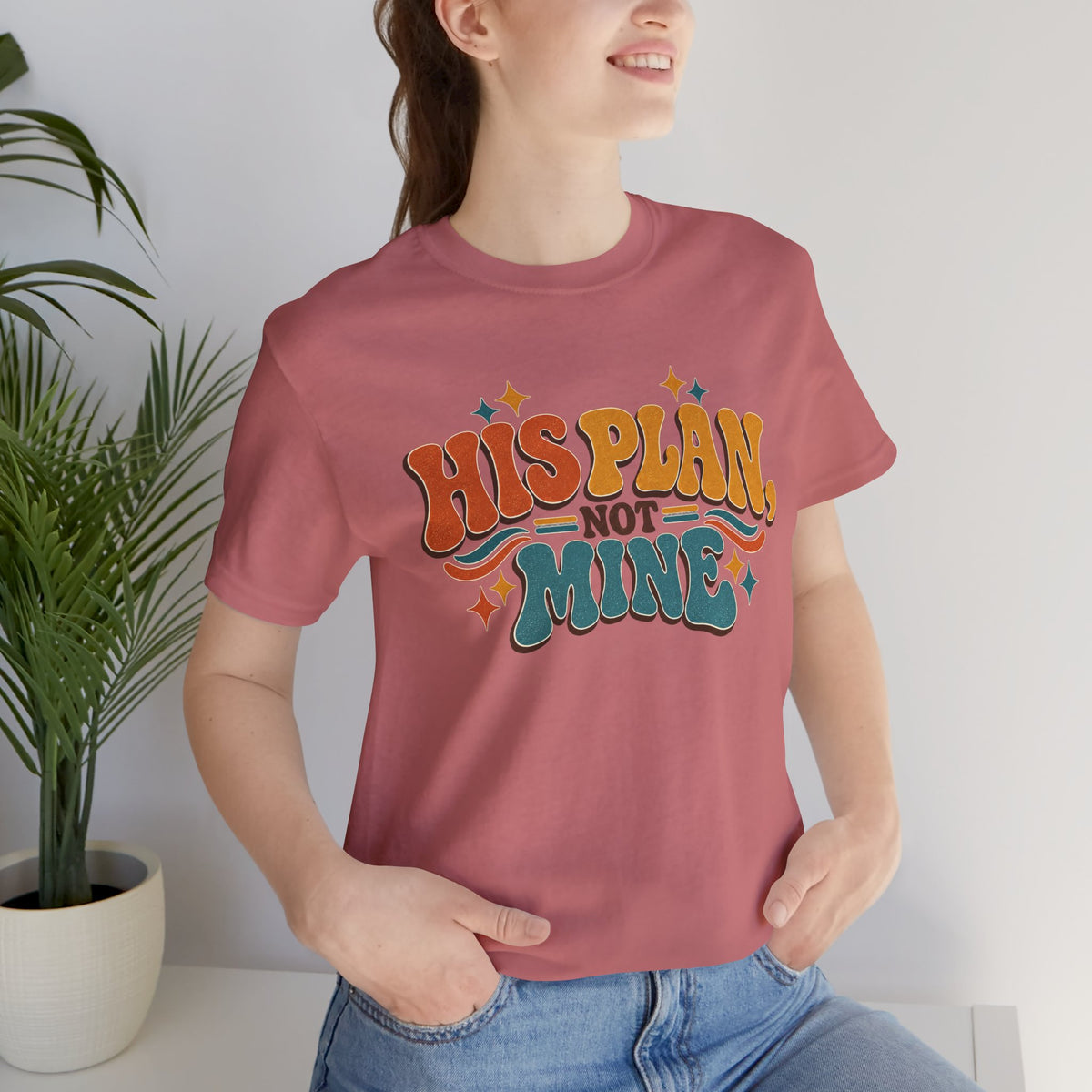 His Plan Not Mine T-Shirt — Retro Christian Faith Tee