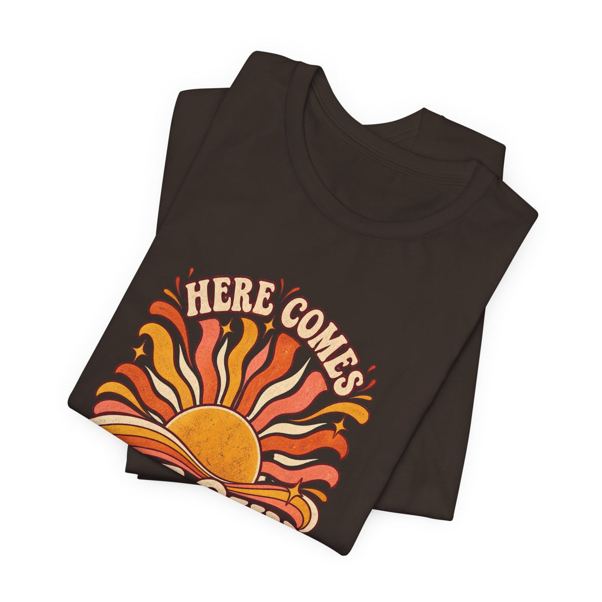 Retro “Here Comes The Sun” T-Shirt — Vintage Sunburst Graphic Tee