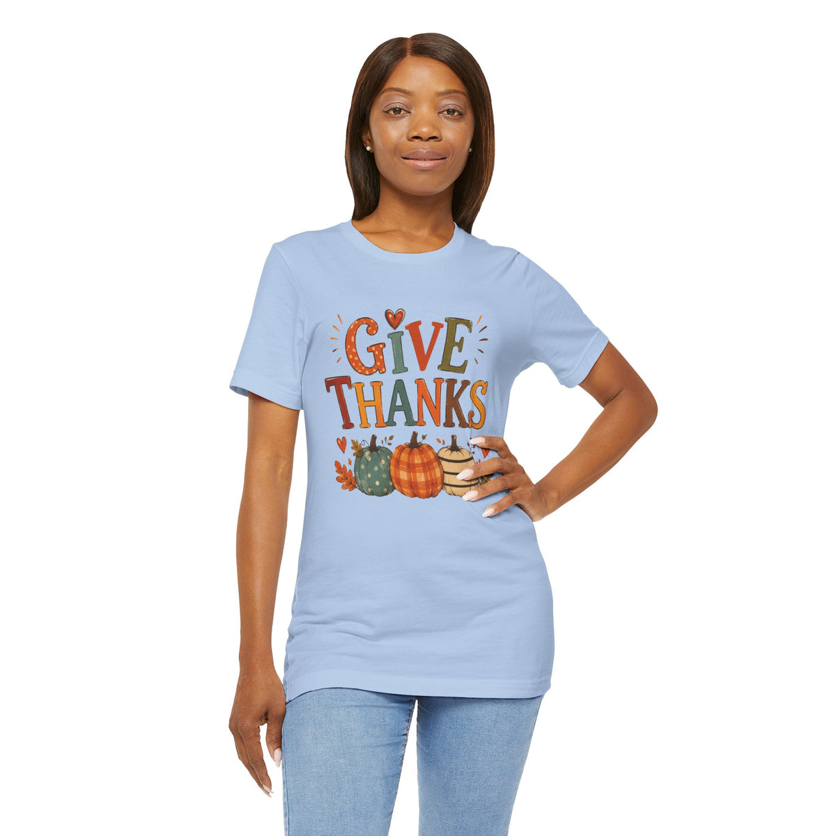 Give Thanks T-Shirt — Thanksgiving Pumpkin Fall Graphic Tee