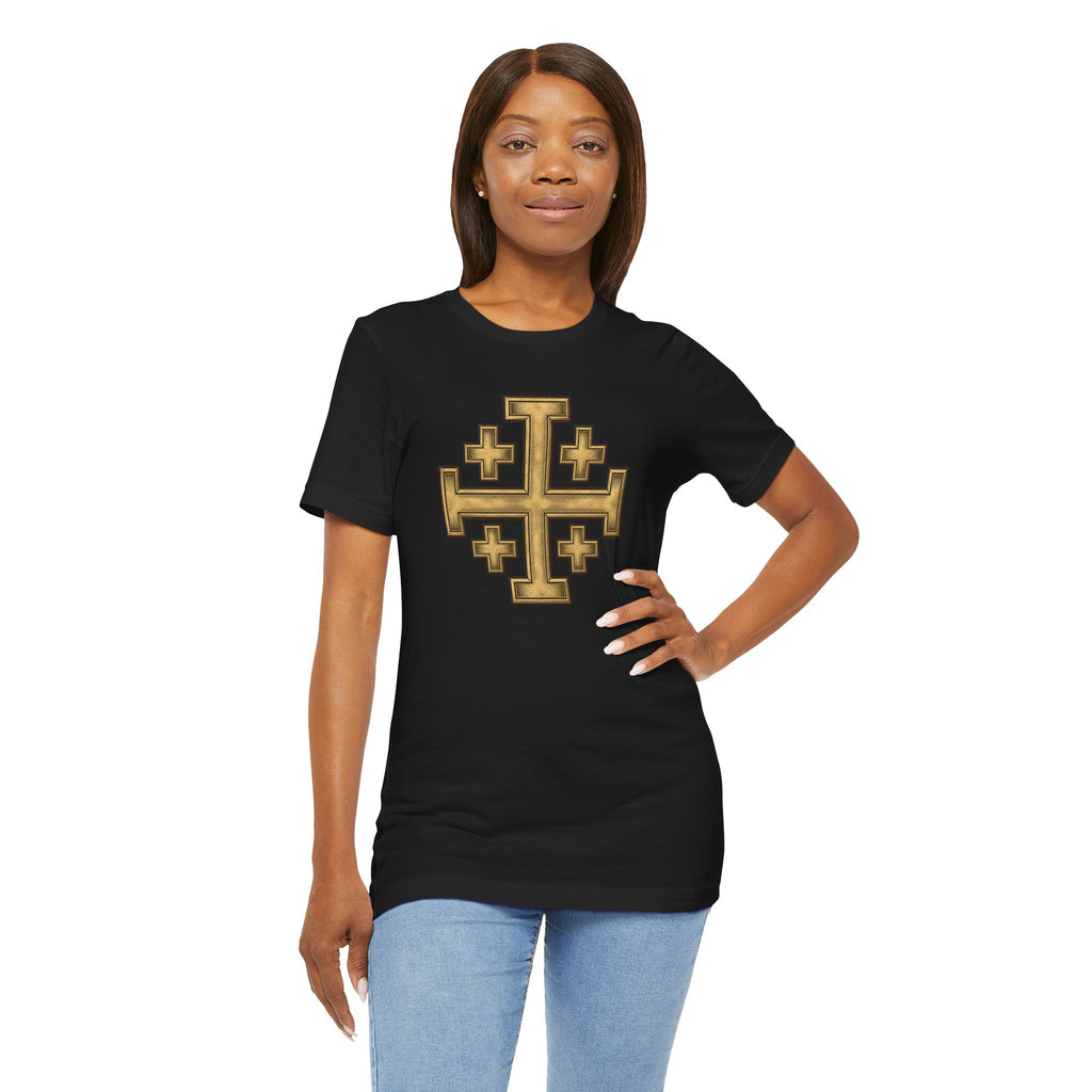 Jerusalem Cross T-Shirt – Gold Medieval Christian Symbol Tee