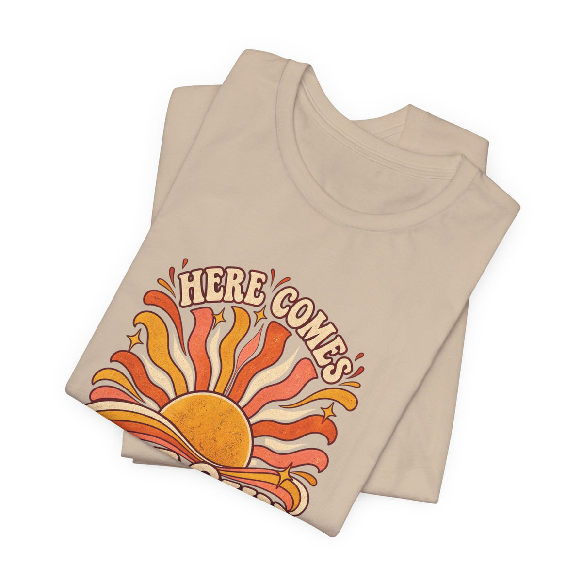 Retro “Here Comes The Sun” T-Shirt — Vintage Sunburst Graphic Tee