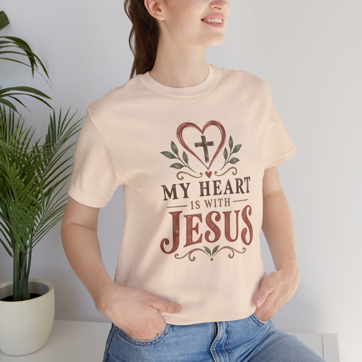 My Heart Is With Jesus T-Shirt — Faith Christian Tee with Cross Heart Design