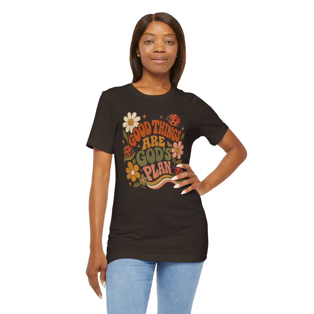 Good Things Are God's Plan T-Shirt — Retro Floral Ladybug Faith Tee