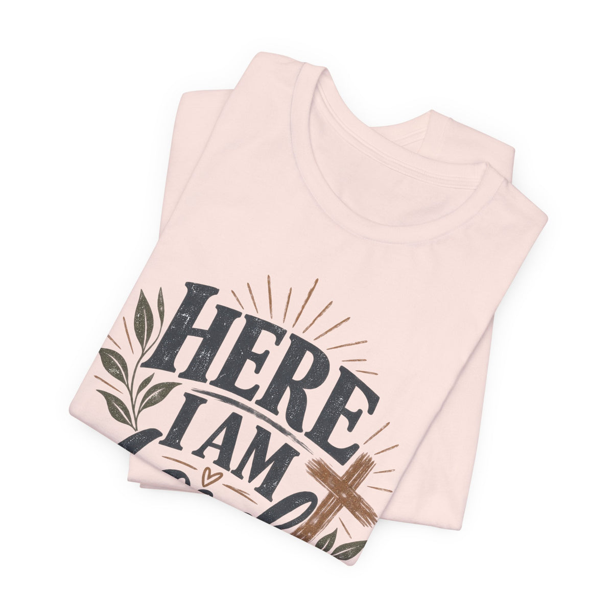 Here I Am Lord T-Shirt — Christian Faith Tee with Cross & Script Design
