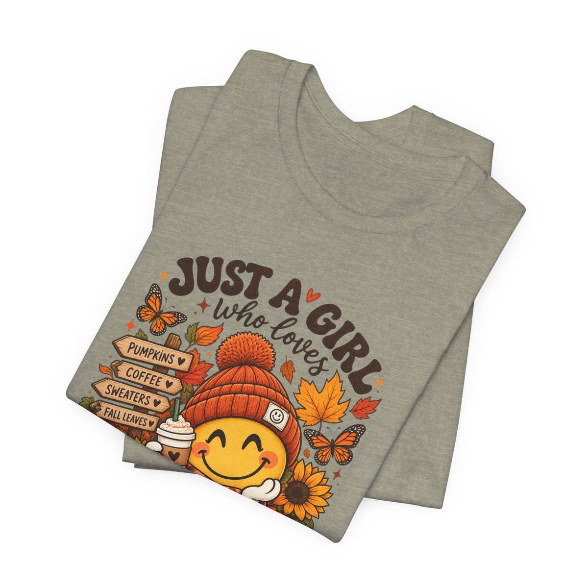 Fall Graphic Tee - "Just A Girl Who Loves Fall" Cute Pumpkin & Leaves T-Shirt