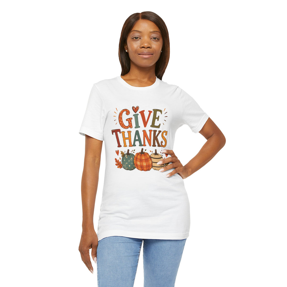 Give Thanks T-Shirt — Thanksgiving Pumpkin Fall Graphic Tee