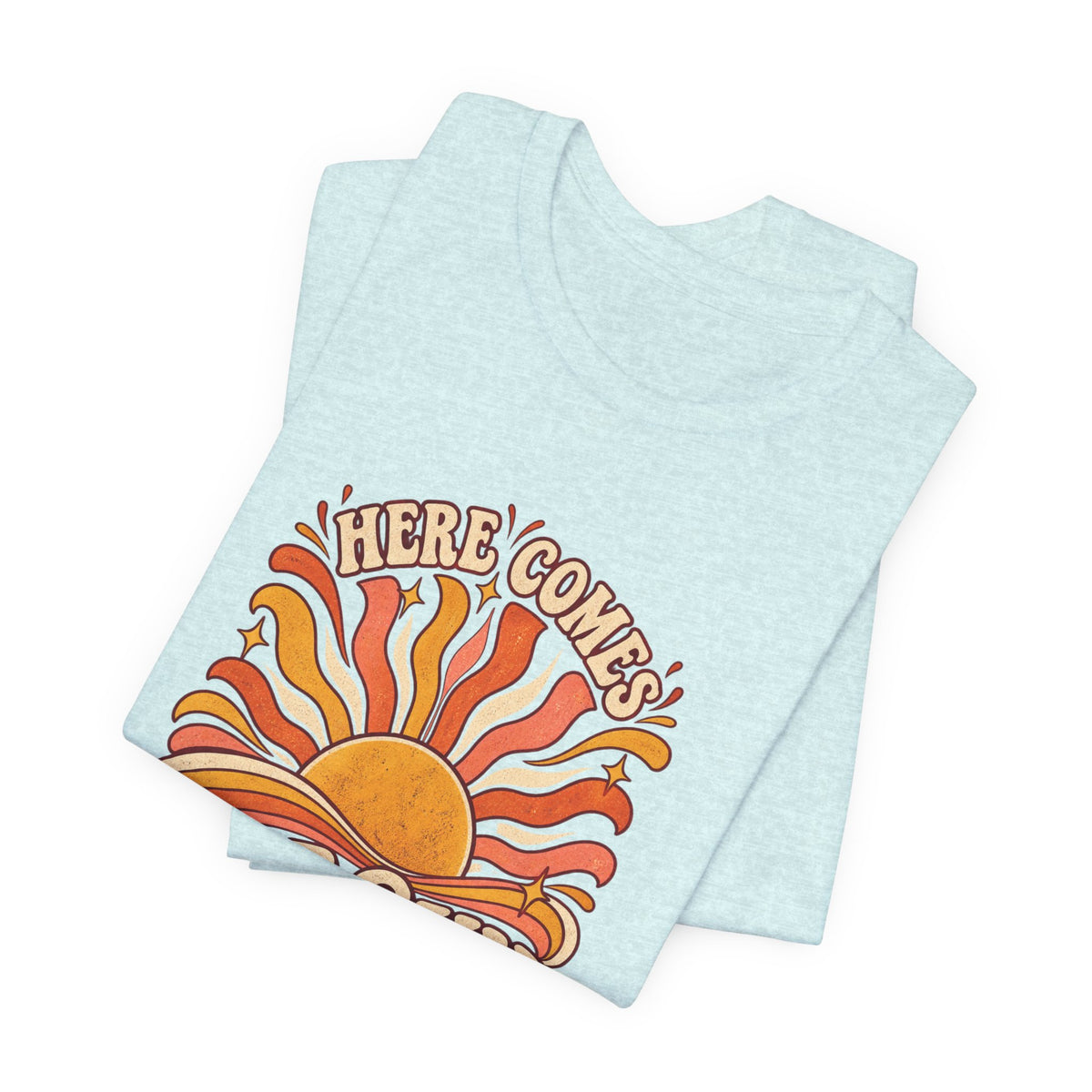 Retro “Here Comes The Sun” T-Shirt — Vintage Sunburst Graphic Tee