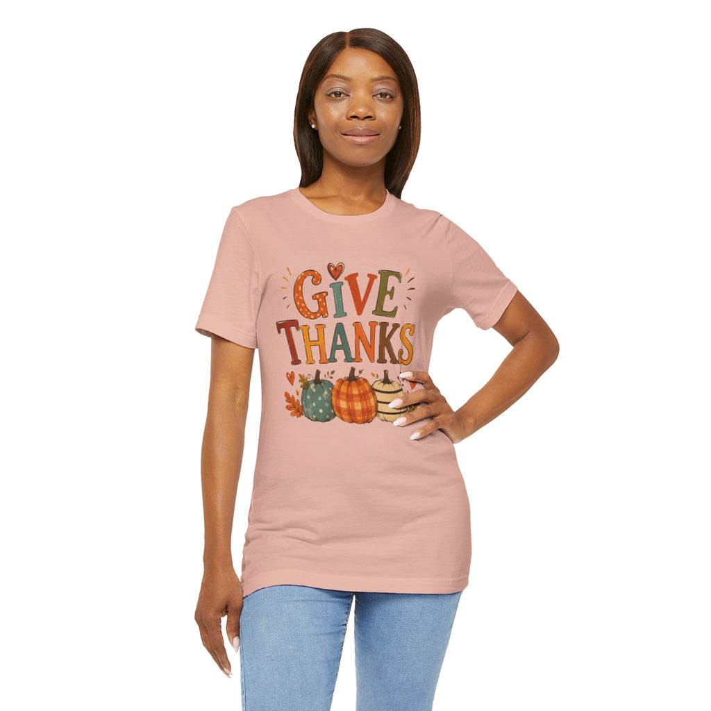 Give Thanks T-Shirt — Thanksgiving Pumpkin Fall Graphic Tee