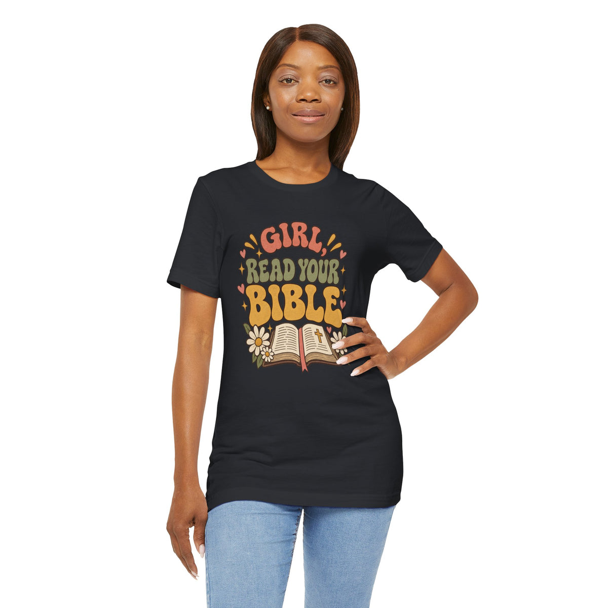 Girl Read Your Bible — Retro Floral Christian Graphic T-Shirt for Women
