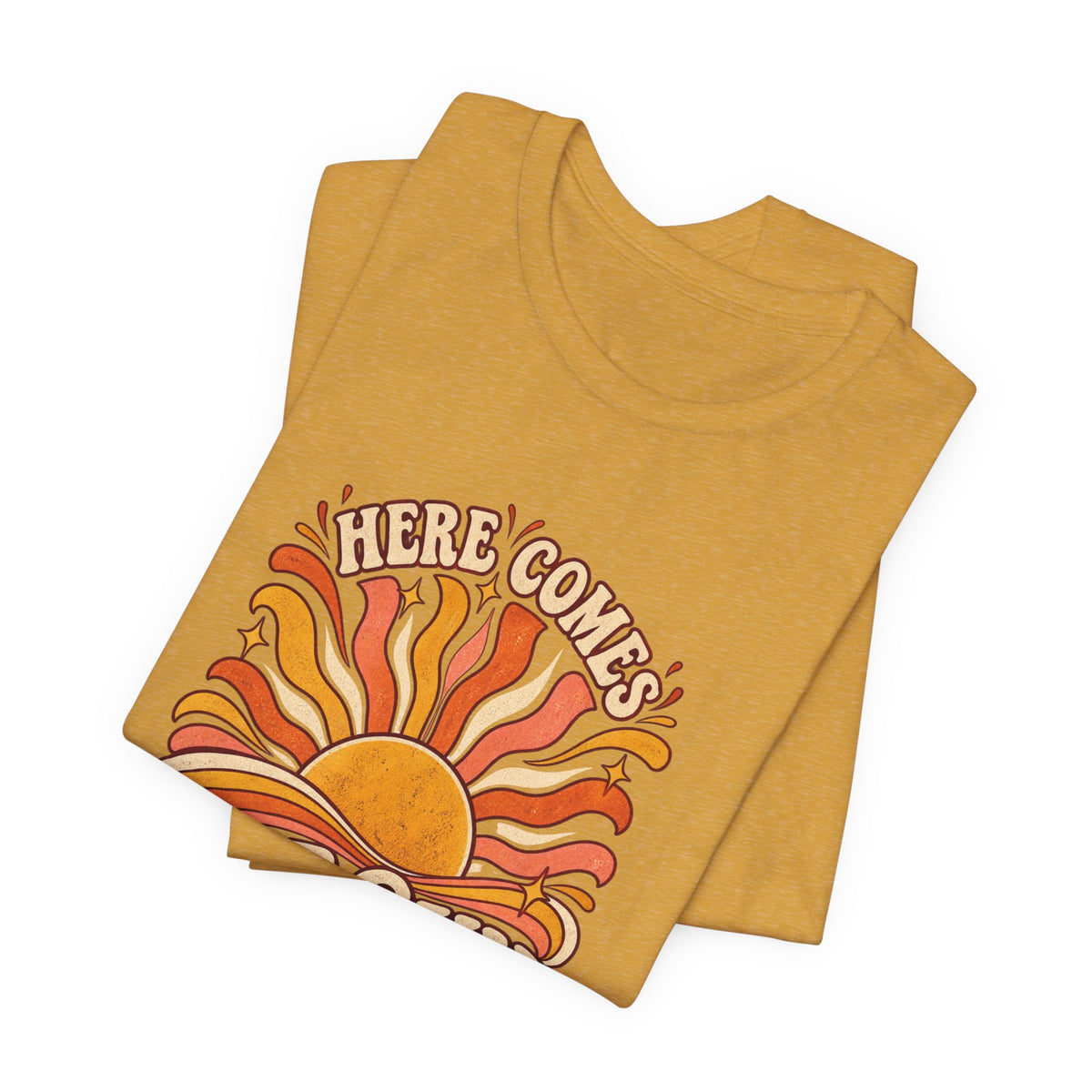 Retro “Here Comes The Sun” T-Shirt — Vintage Sunburst Graphic Tee