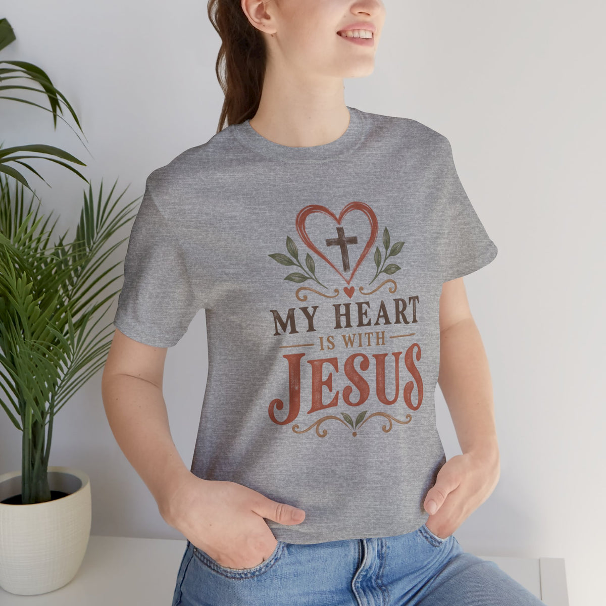 My Heart Is With Jesus T-Shirt — Faith Christian Tee with Cross Heart Design
