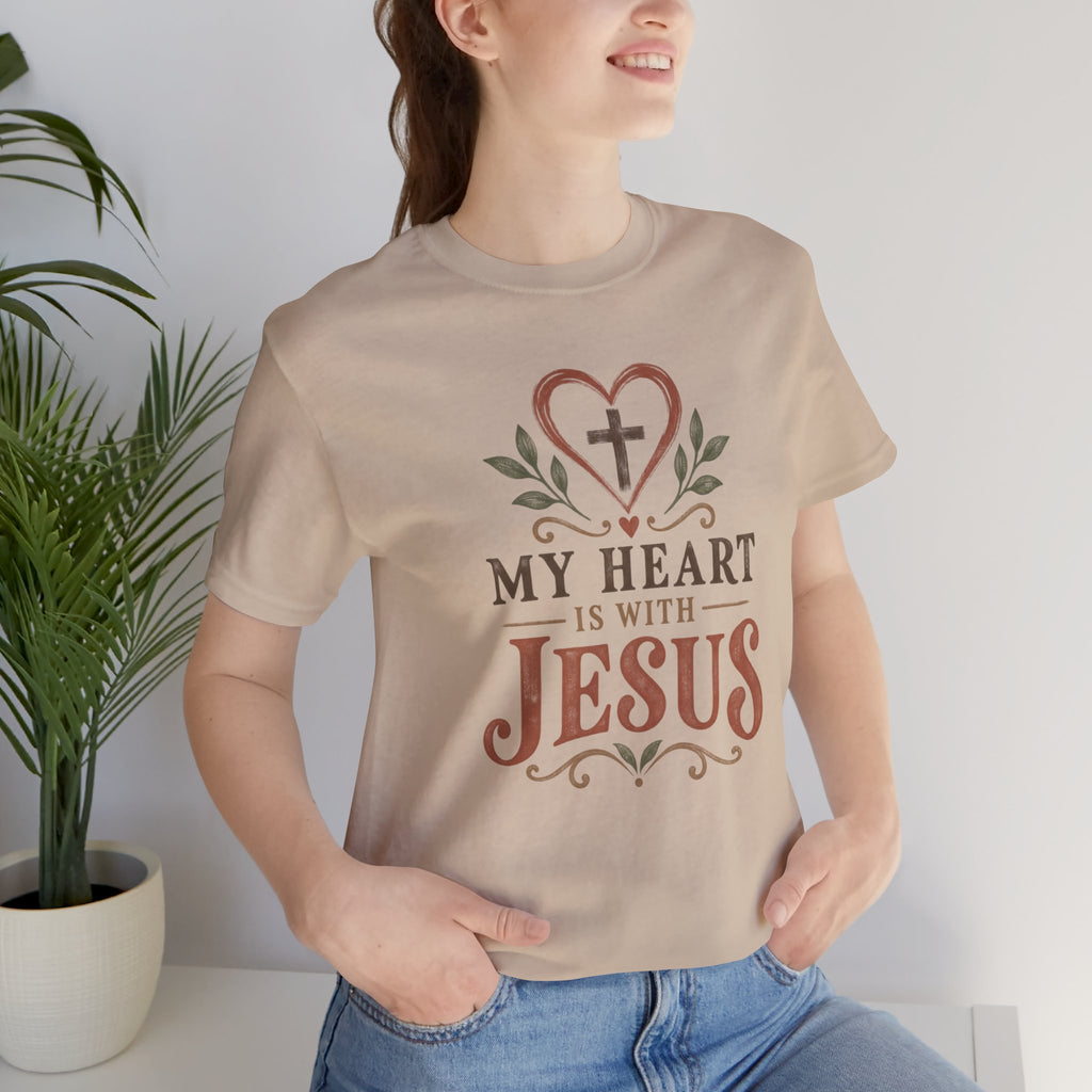 My Heart Is With Jesus T-Shirt — Faith Christian Tee with Cross Heart Design