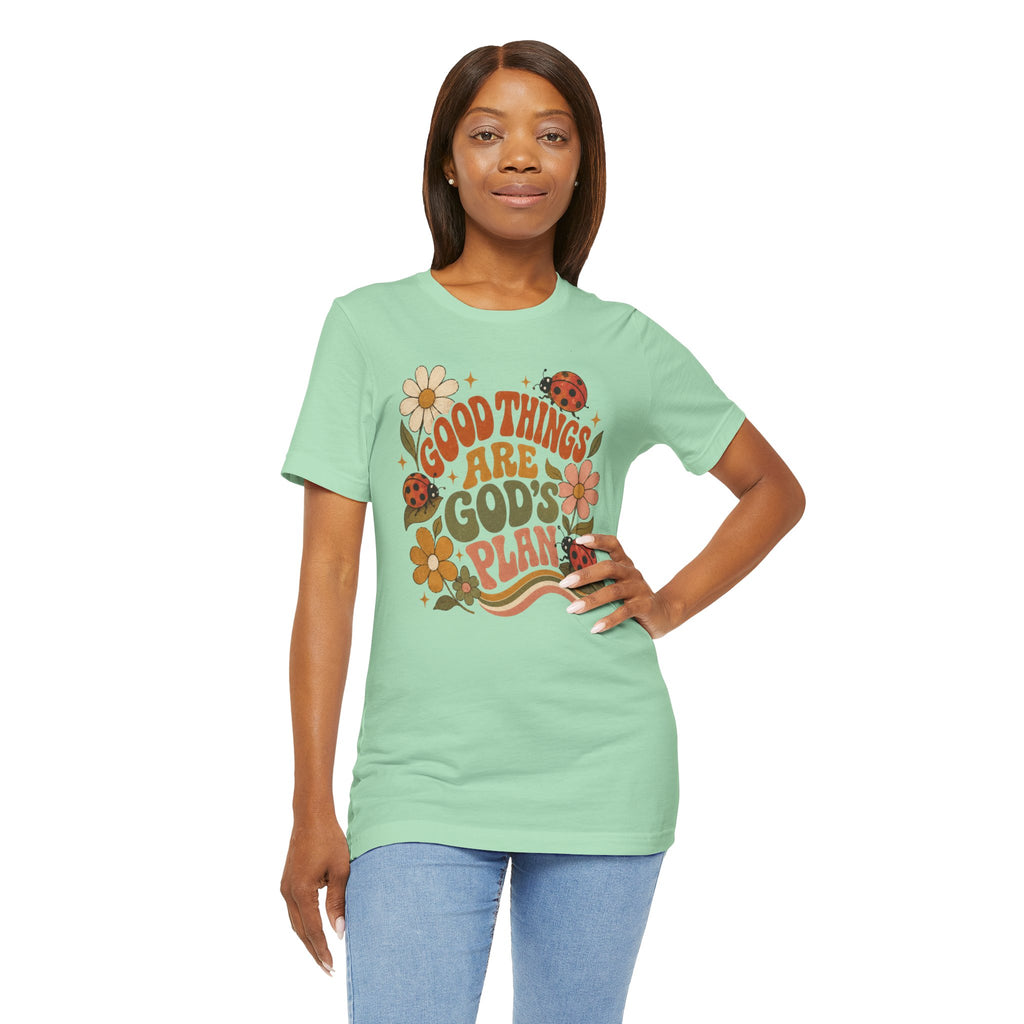 Good Things Are God's Plan T-Shirt — Retro Floral Ladybug Faith Tee