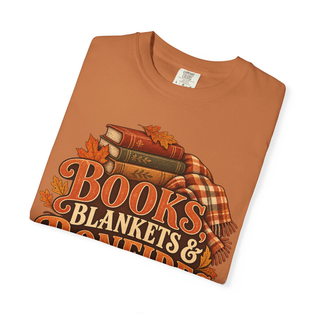 Books, blankets and bonfires T-shirt