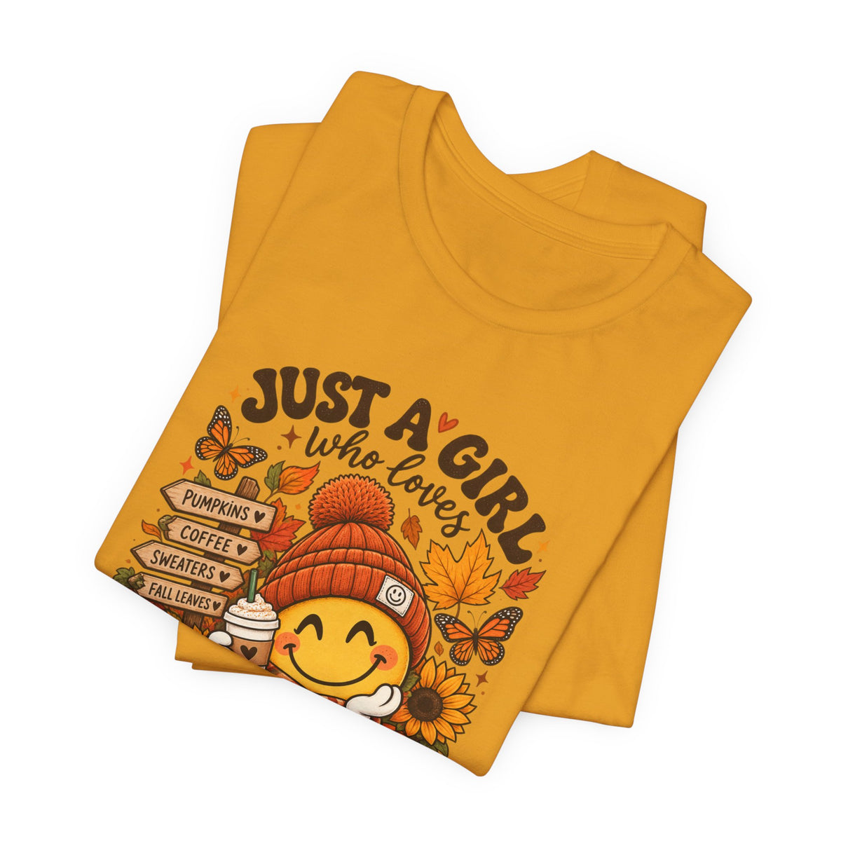 Fall Graphic Tee - "Just A Girl Who Loves Fall" Cute Pumpkin & Leaves T-Shirt
