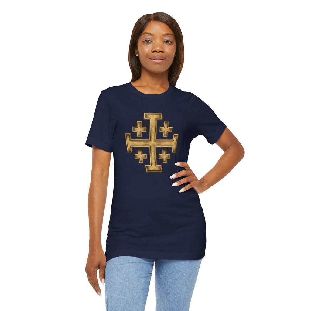 Jerusalem Cross T-Shirt – Gold Medieval Christian Symbol Tee