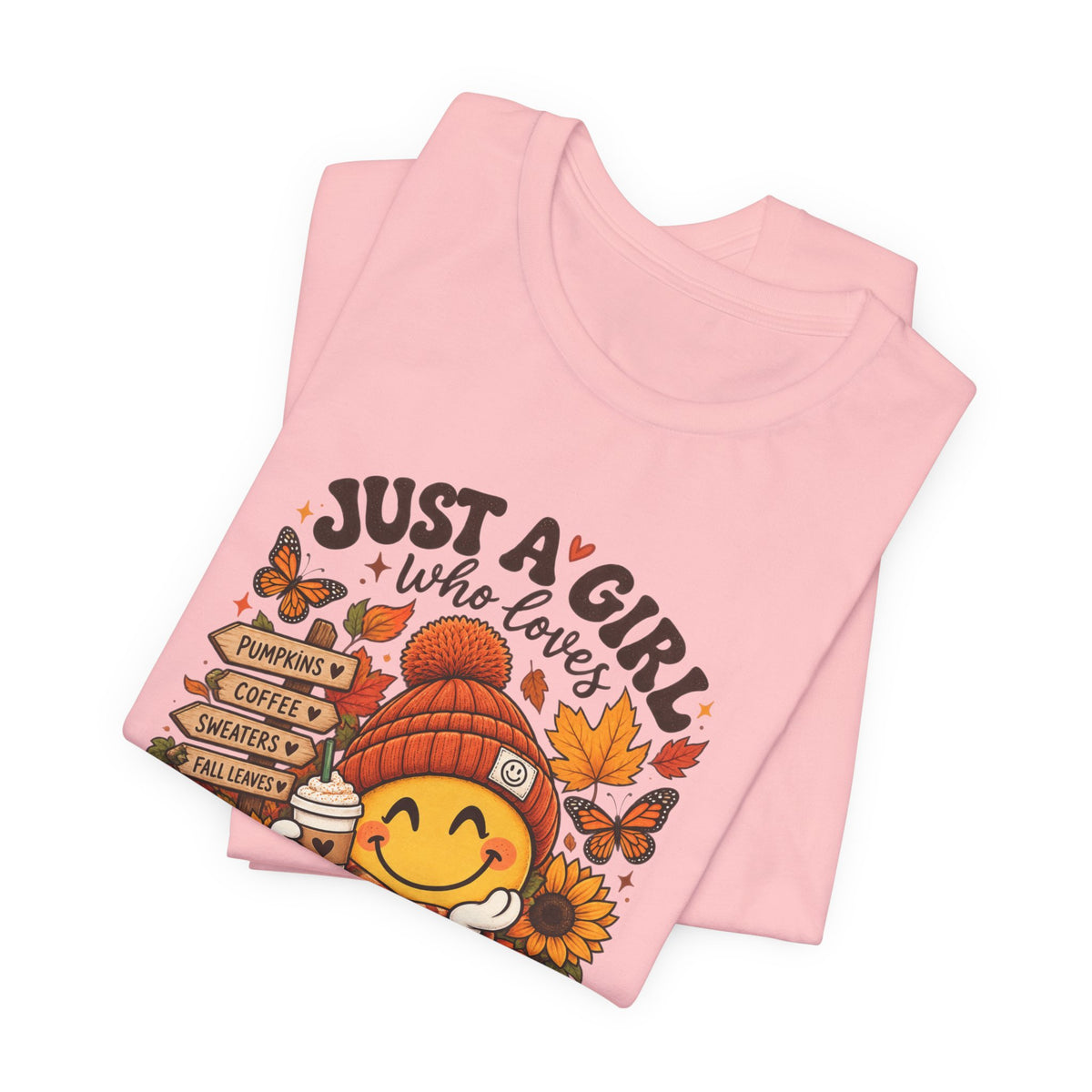 Fall Graphic Tee - "Just A Girl Who Loves Fall" Cute Pumpkin & Leaves T-Shirt
