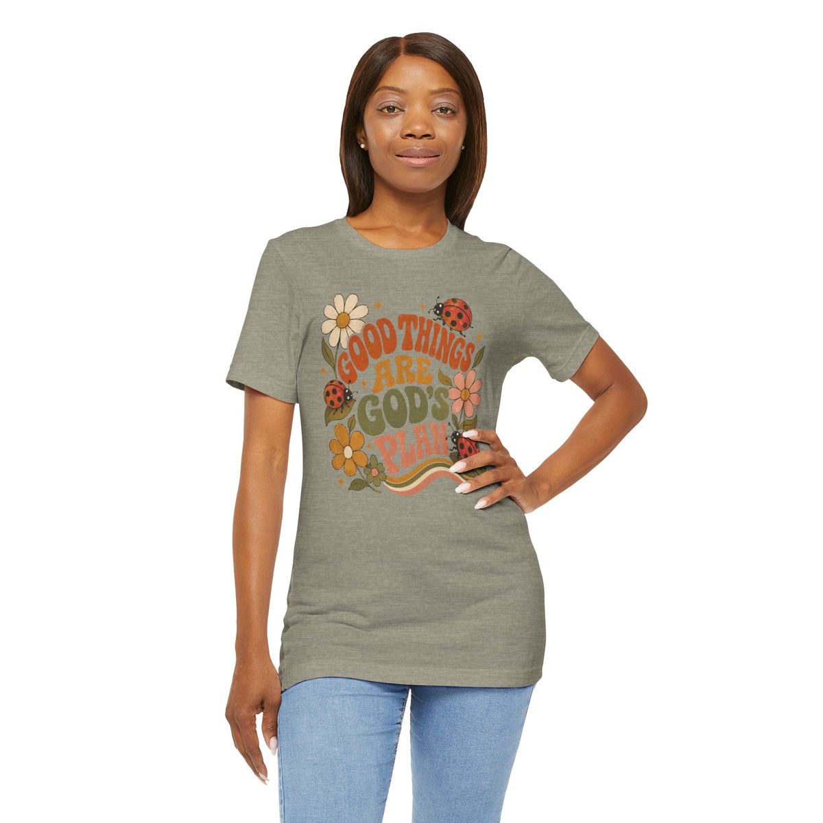Good Things Are God's Plan T-Shirt — Retro Floral Ladybug Faith Tee