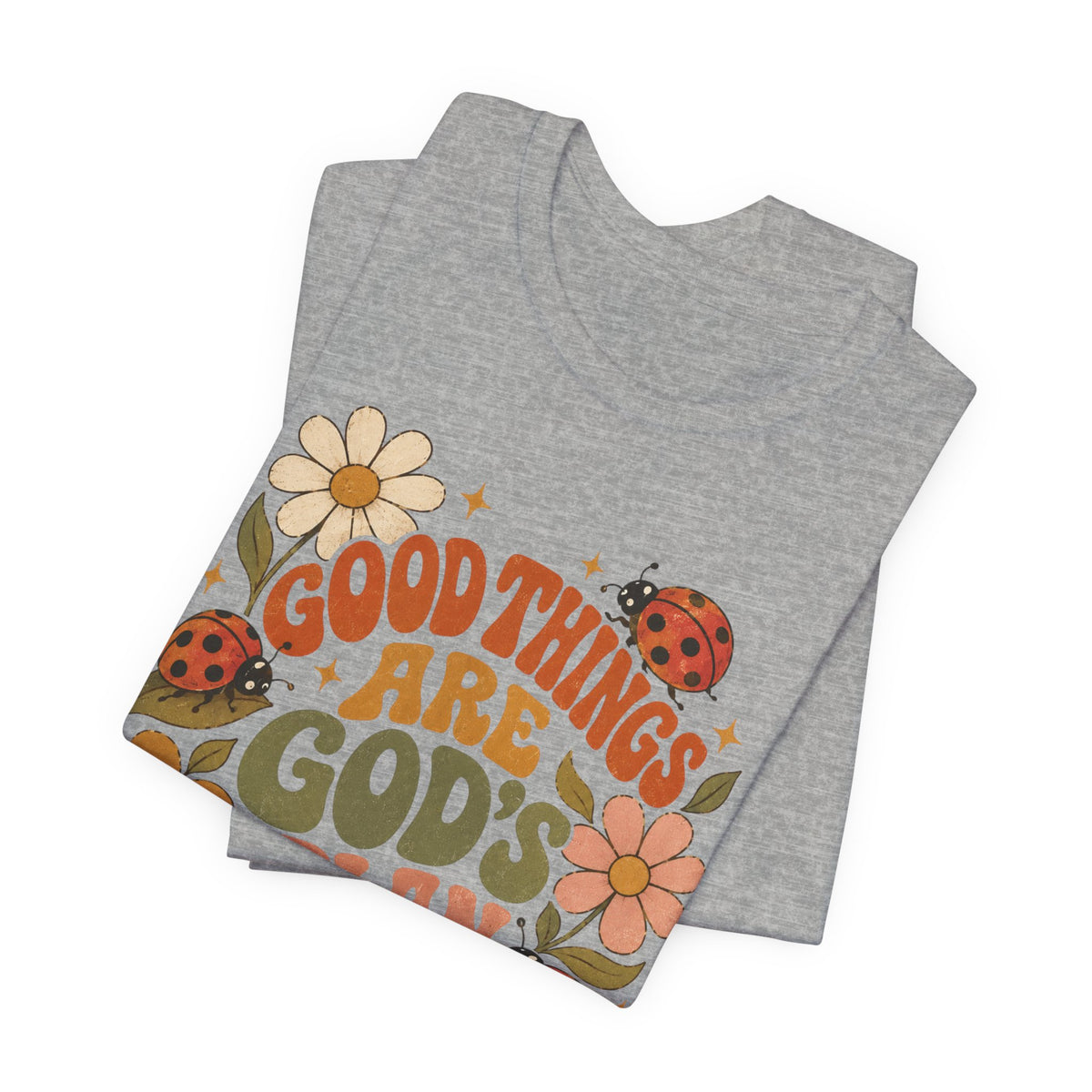 Good Things Are God's Plan T-Shirt — Retro Floral Ladybug Faith Tee