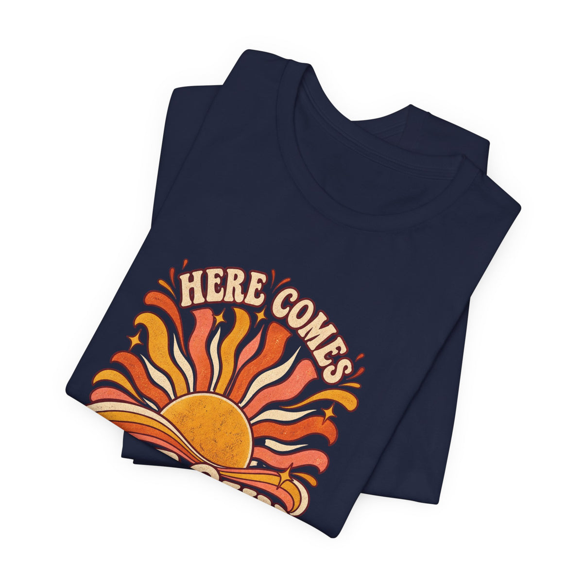 Retro “Here Comes The Sun” T-Shirt — Vintage Sunburst Graphic Tee