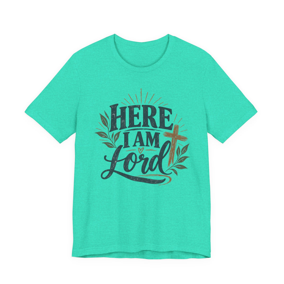 Here I Am Lord T-Shirt — Christian Faith Tee with Cross & Script Design