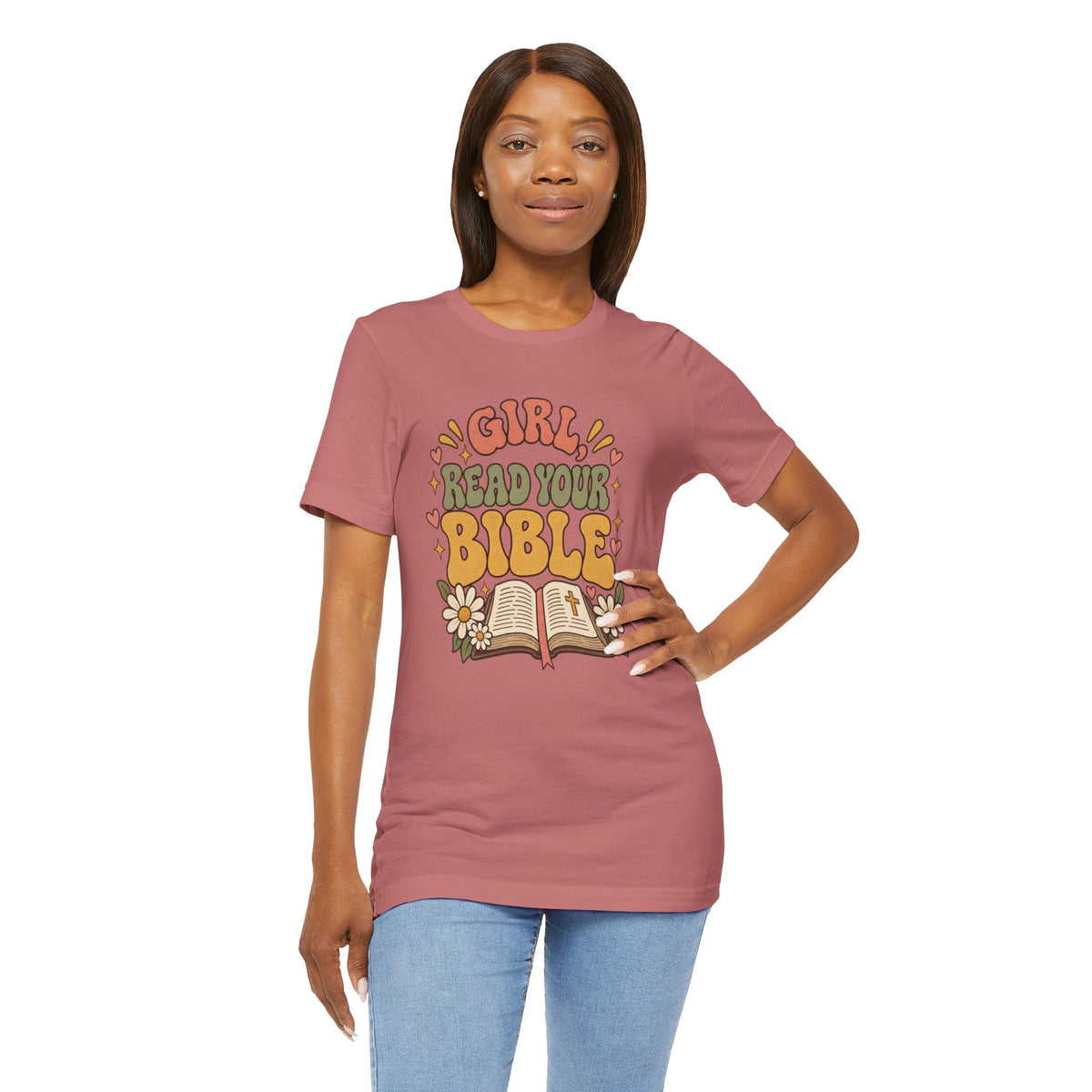 Girl Read Your Bible — Retro Floral Christian Graphic T-Shirt for Women
