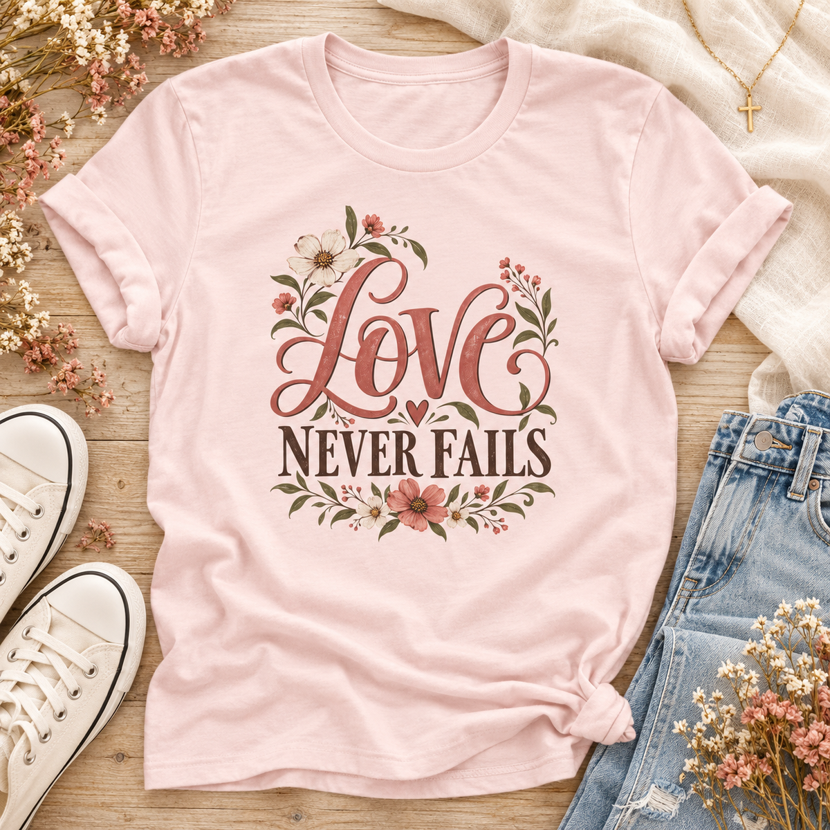 Love Never Fails Floral T‑Shirt