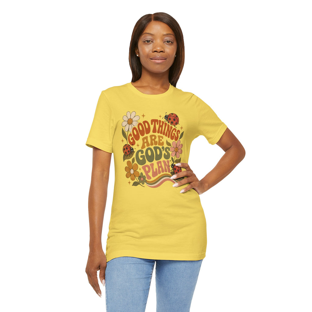 Good Things Are God's Plan T-Shirt — Retro Floral Ladybug Faith Tee