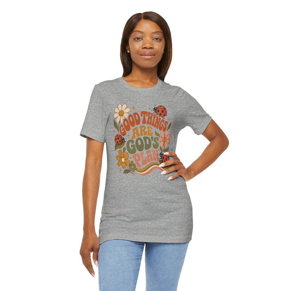 Good Things Are God's Plan T-Shirt — Retro Floral Ladybug Faith Tee