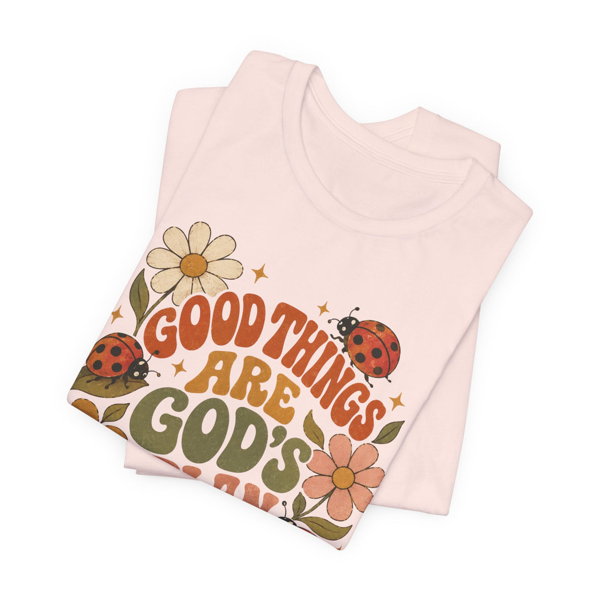 Good Things Are God's Plan T-Shirt — Retro Floral Ladybug Faith Tee