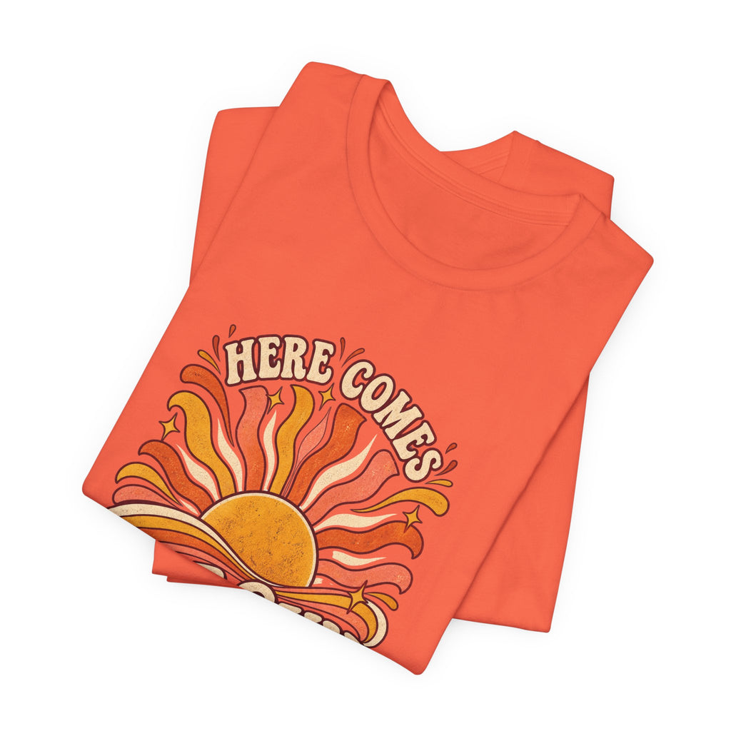 Retro “Here Comes The Sun” T-Shirt — Vintage Sunburst Graphic Tee