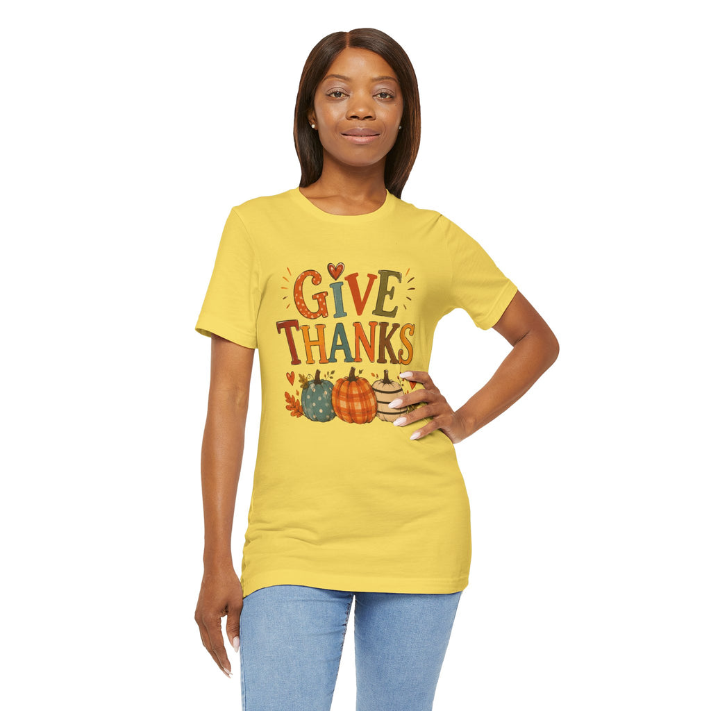 Give Thanks T-Shirt — Thanksgiving Pumpkin Fall Graphic Tee