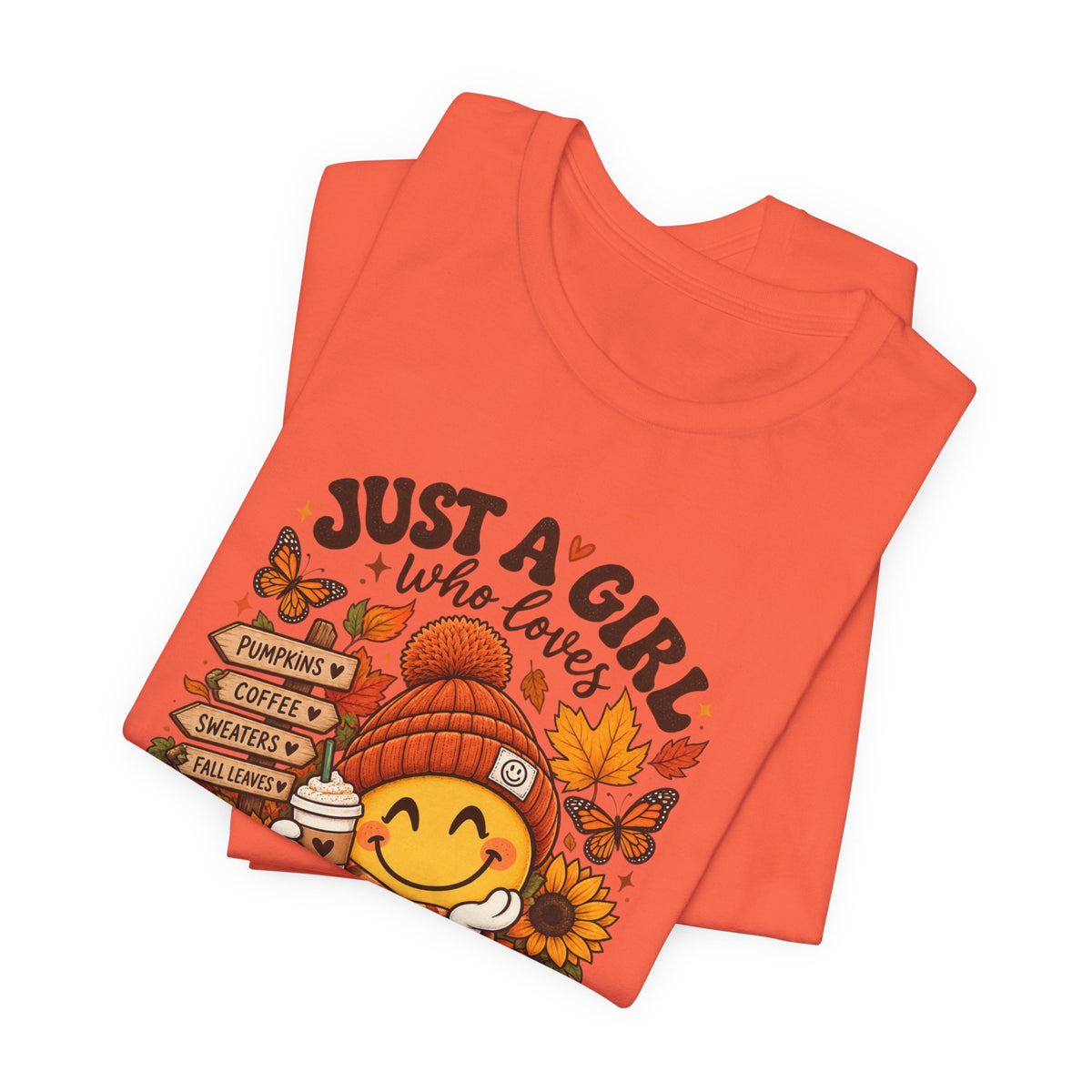 Fall Graphic Tee - "Just A Girl Who Loves Fall" Cute Pumpkin & Leaves T-Shirt