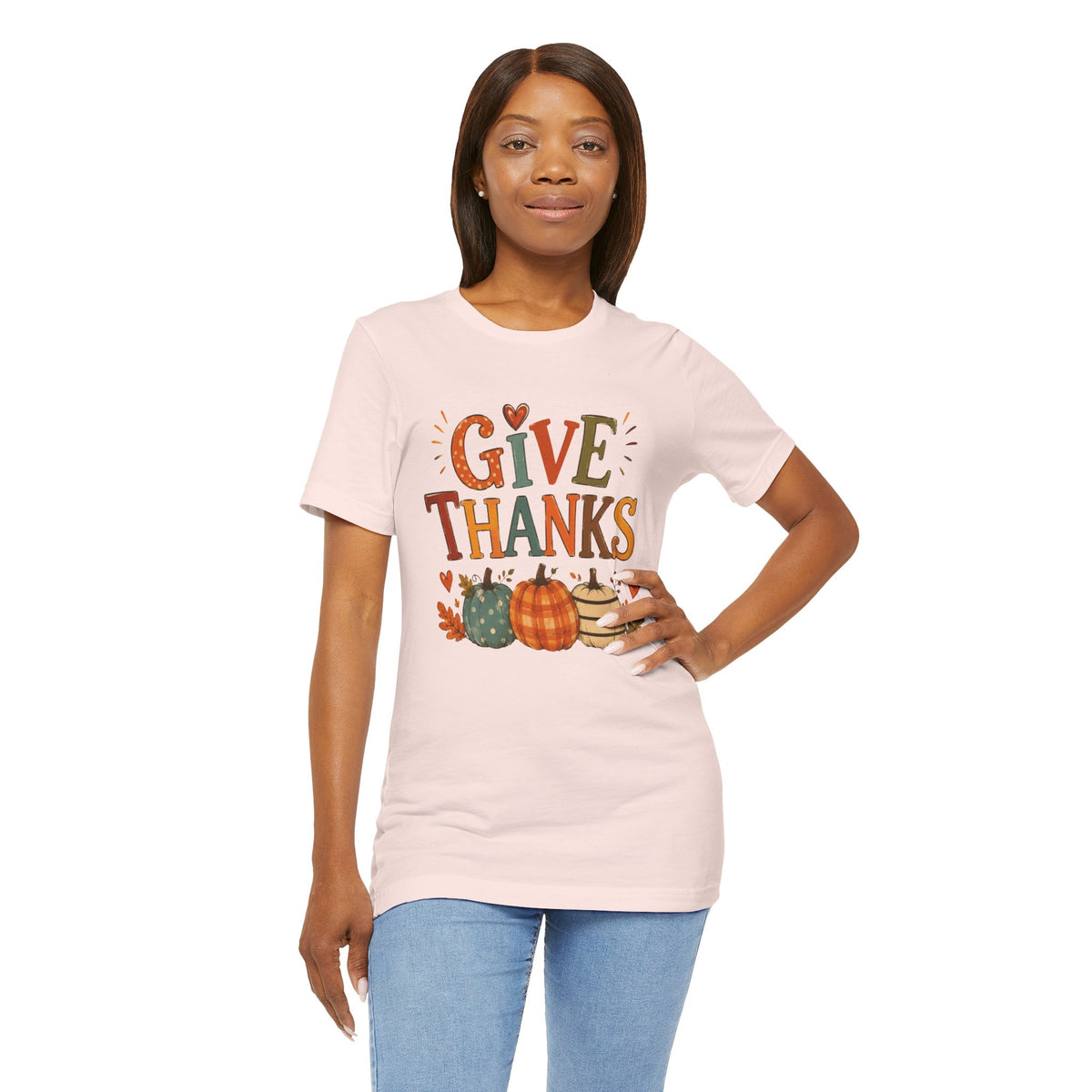 Give Thanks T-Shirt — Thanksgiving Pumpkin Fall Graphic Tee