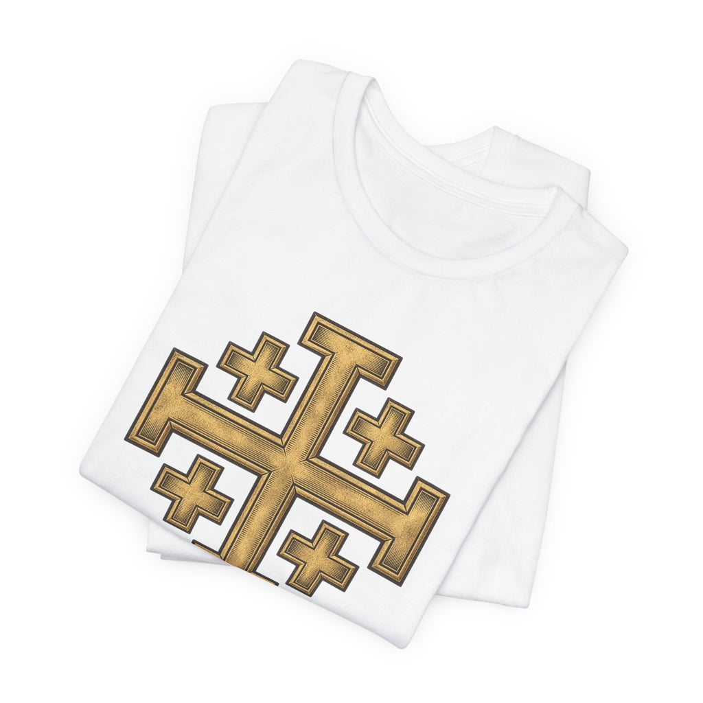 Jerusalem Cross T-Shirt – Gold Medieval Christian Symbol Tee