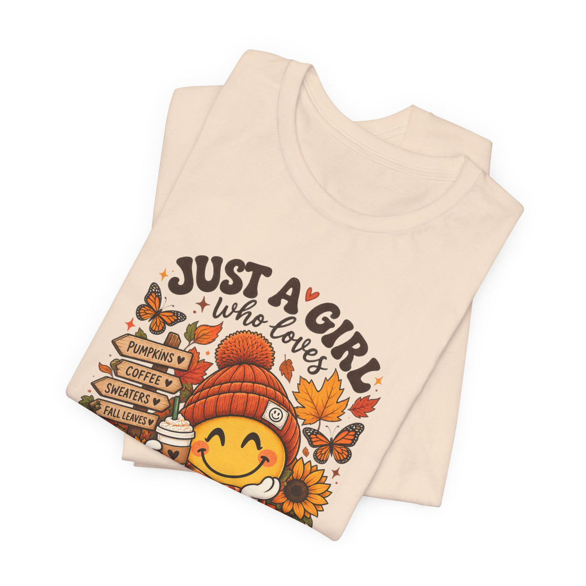 Fall Graphic Tee - "Just A Girl Who Loves Fall" Cute Pumpkin & Leaves T-Shirt