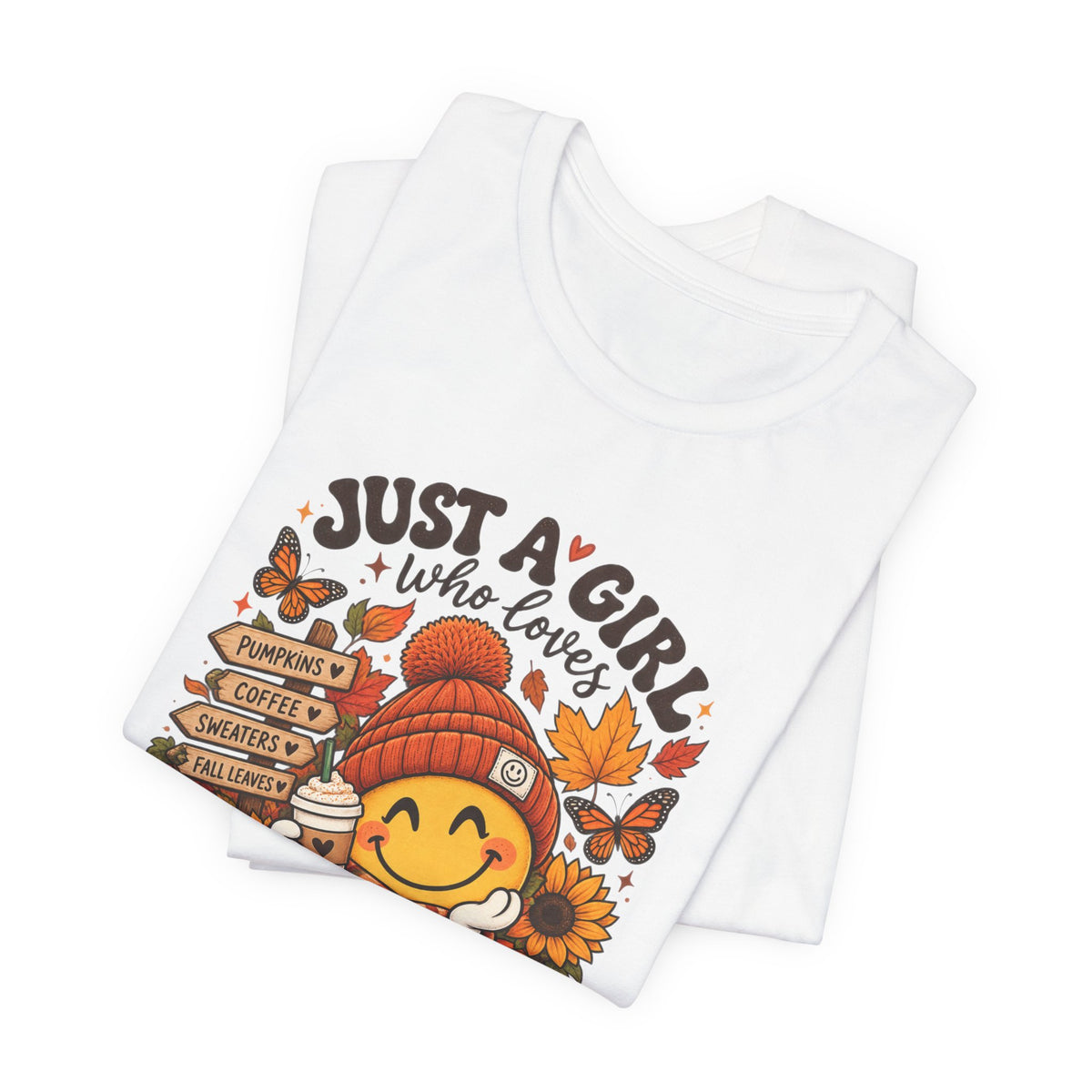Fall Graphic Tee - "Just A Girl Who Loves Fall" Cute Pumpkin & Leaves T-Shirt