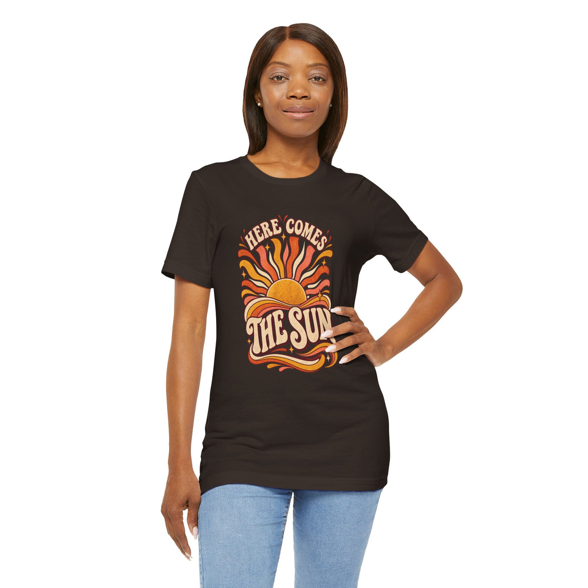 Retro “Here Comes The Sun” T-Shirt — Vintage Sunburst Graphic Tee