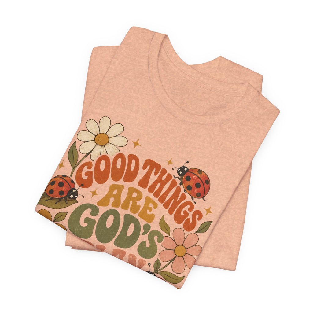 Good Things Are God's Plan T-Shirt — Retro Floral Ladybug Faith Tee
