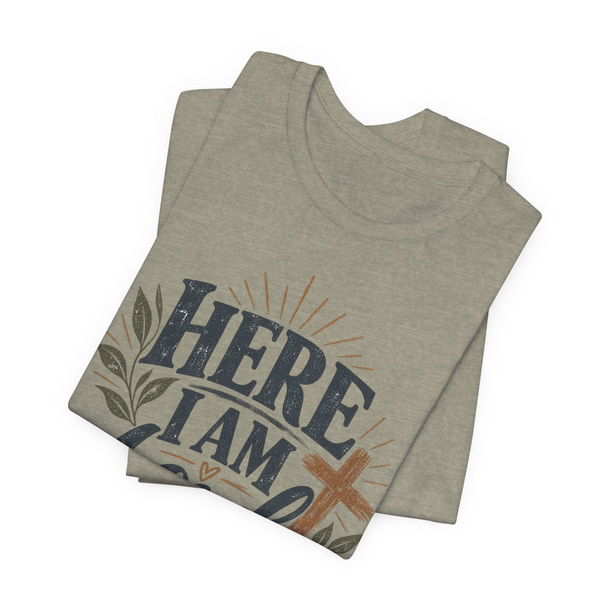 Here I Am Lord T-Shirt — Christian Faith Tee with Cross & Script Design